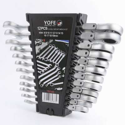 YOFE Y8T12B Набор трещоточных ключей с шарниром, 12 предм. (8 - 19 мм), комбинированные, холдер купить по выгодной цене