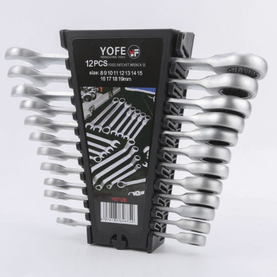 YOFE Y6T12B Набор трещоточных ключей 12 предм. (8 - 19 мм), комбинированные, прямые, холдер купить по выгодной цене