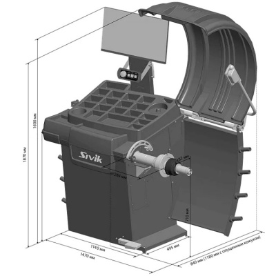 SIVIK СБМП-60/3D Pro (УЗ, ЭМВ, ТЛУ) Станок балансировочный для колес легковых а/м с LCD-монитором, ПО 'GreenWeight', электронная линейка, УЗ-датчик ширины диска, лазерный указатель, LED-подсветка, пневмоприжим, 220 В (серый) STELLAR (P)